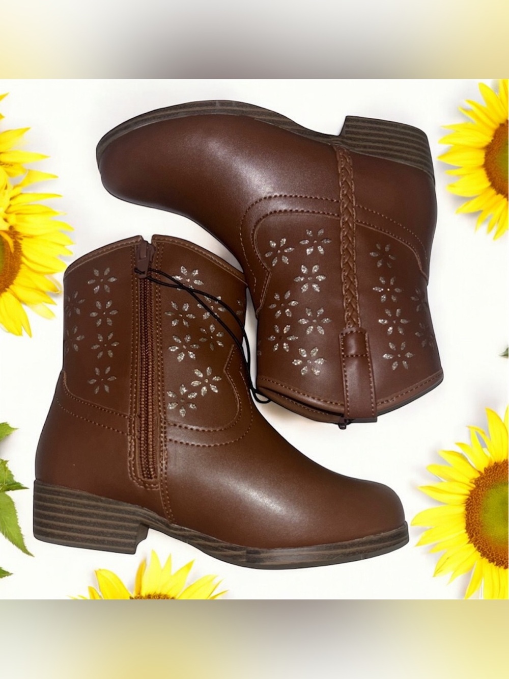 Thereabouts Charlee Girls Ankle Boots with Floral Cutouts Size 13